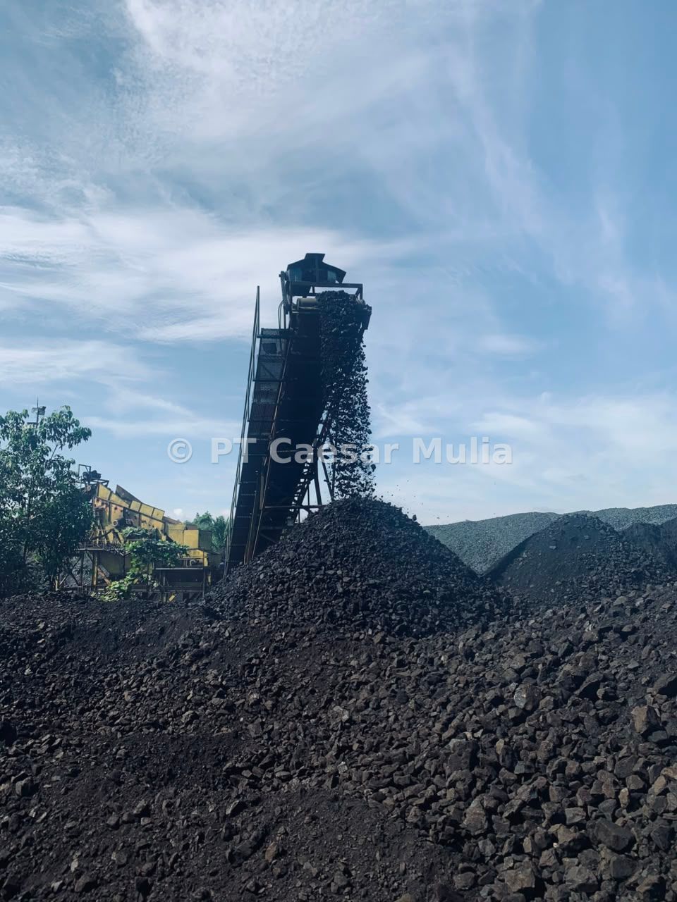 Penumpukan Hasil Crushing Batubara di Stockpile
